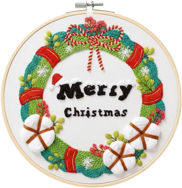wtisan Christmas Embroidery Kits: 1 Pack Cross Stitch Kit for Beginners Adults, DIY Ornaments Craft Kit with All Tools & Instructions, Stamped Hand Embroidery Starter Kit for Holiday Crafts & Xmas Home Decor - Image 1
